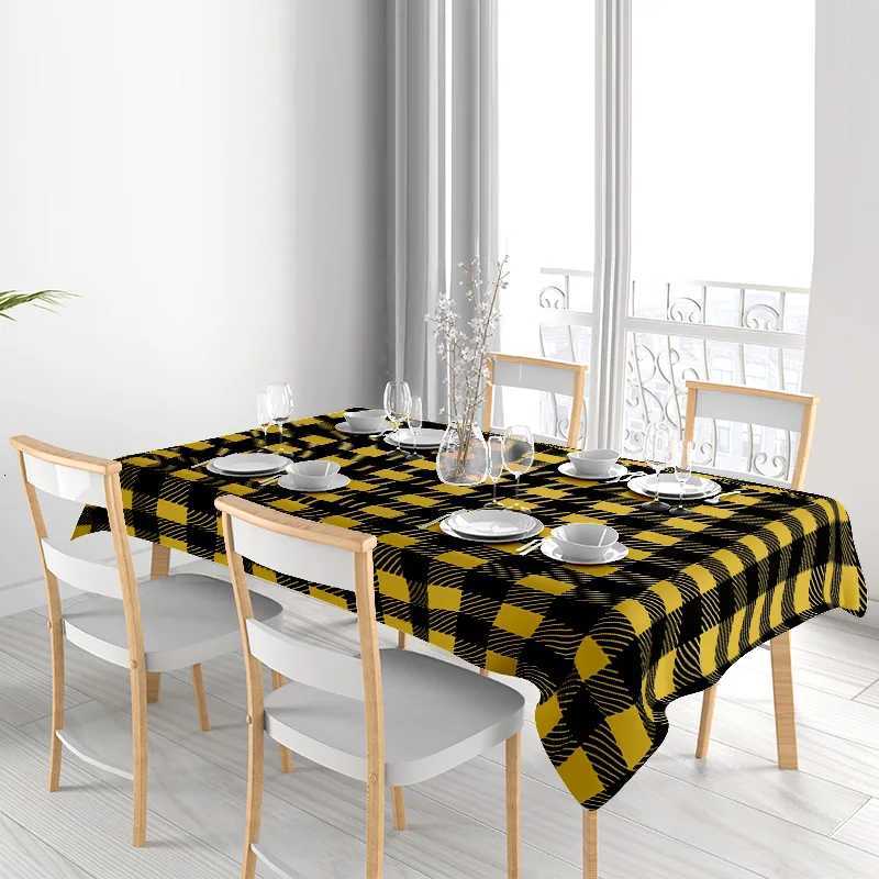 Yellow Black Plaid Tablecloth Modern Checkered Kitchen Decoration for Dining Room Set Soft Washable Cotton Polyester Fabric Cove H251211