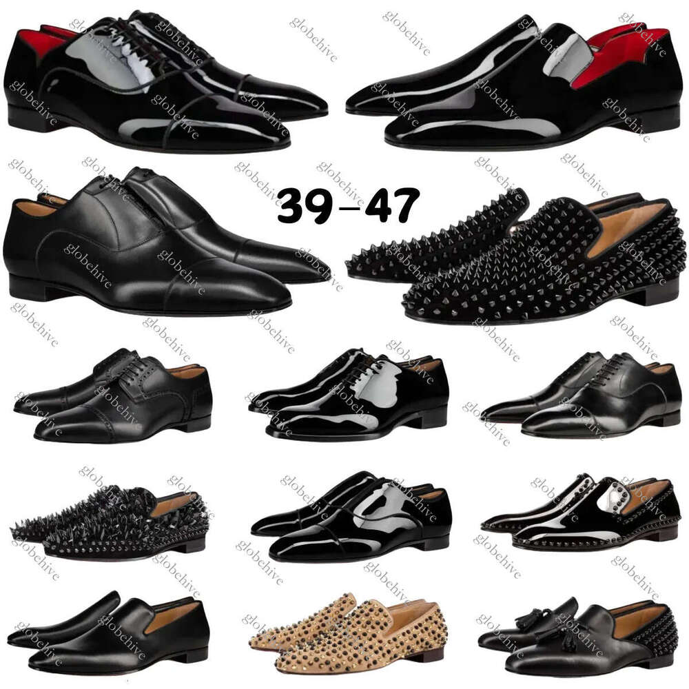 Luxury Designer Dress Suede Loafers Sneakers Red Soled Patent Leather Studded Slippers Mens Business Party Wedding Platoon Shoes 35-47