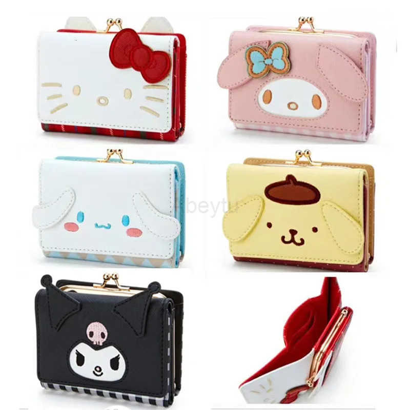 Sanrio Hello Kitty Bag Kawaii Cinnamon My Melody Kuromi Casual Fashion PU Leather Wallet Cute Folding Card Bags Birthday Gifts H2512111