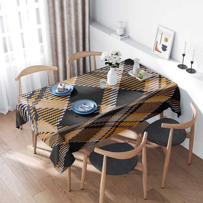 Modern Dining Table Cloth Black Yellow Geometric Pattern Polyester Tablecloth for Home Decoration 60x120 inches Free Shipping H251211