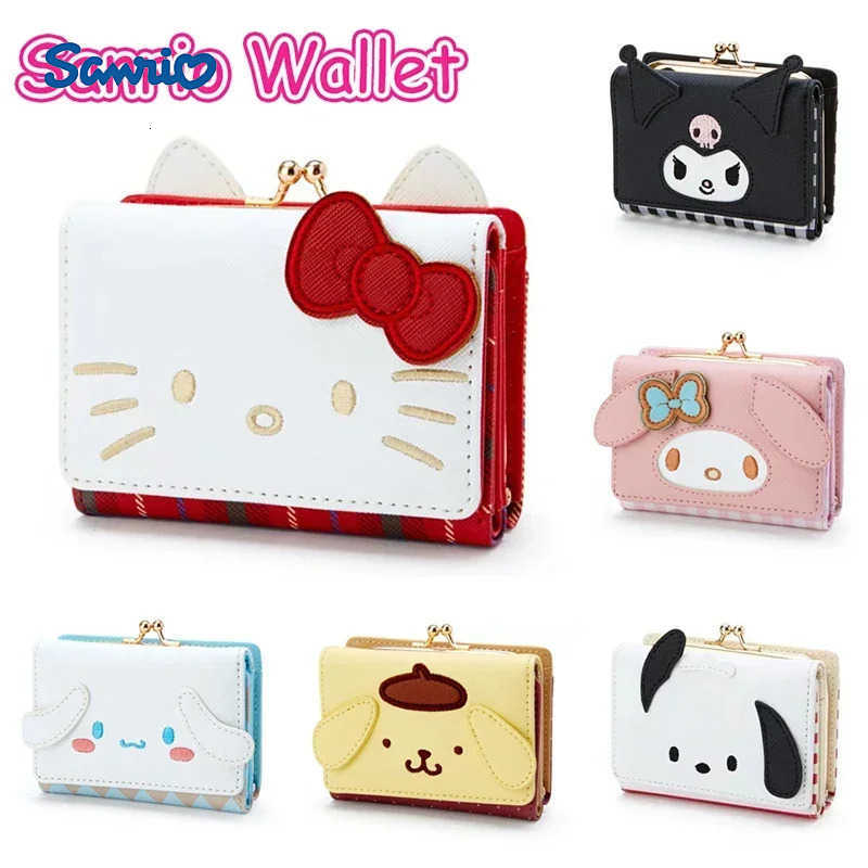 Sanrio Hello Kitty Melody PU Leather Wallet Kuromi Cinnamoroll New Kawaii Fashion Portable Foldable Coin Purse Storage Girls Women Gift H251211