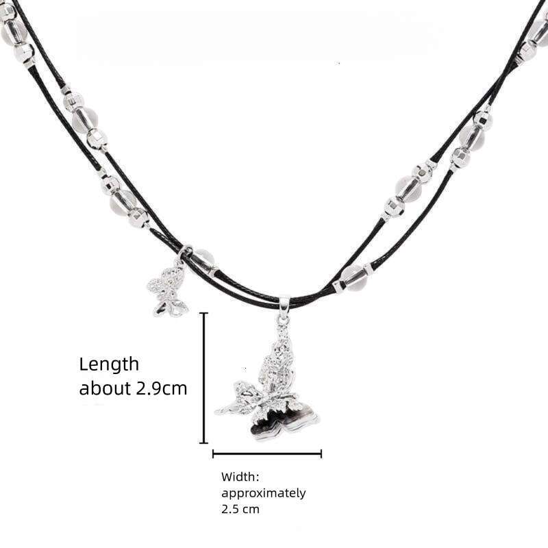 DHcollections Original Ins Style Ink Painting Plate Double Layer Stacked Butterfly Female Cold retro Design Sense Sweater Chain Necklace Item
