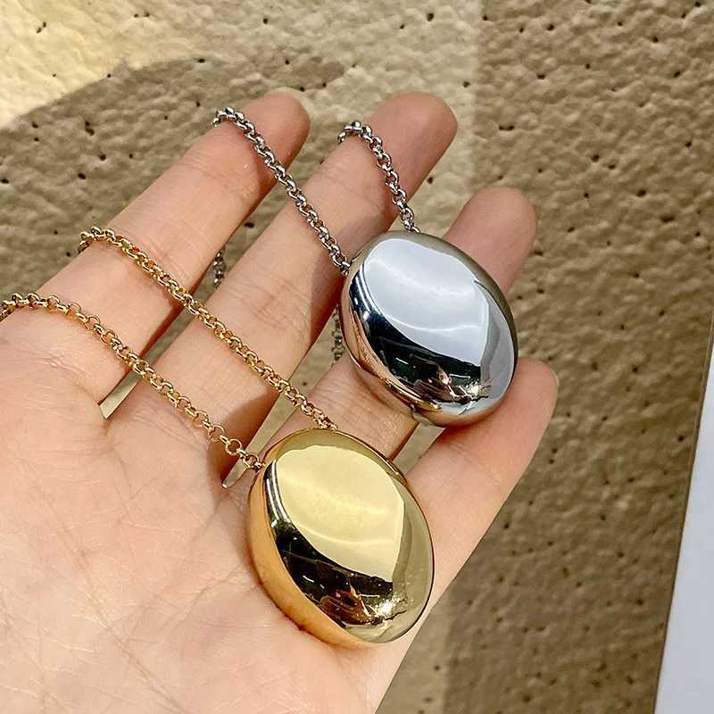 New Glossy Metal Oval Waterdrop Geometric Pendant Necklace for Women Punk Long Sweater Chain Luxury Charm Party Jewelry Gifts M251211