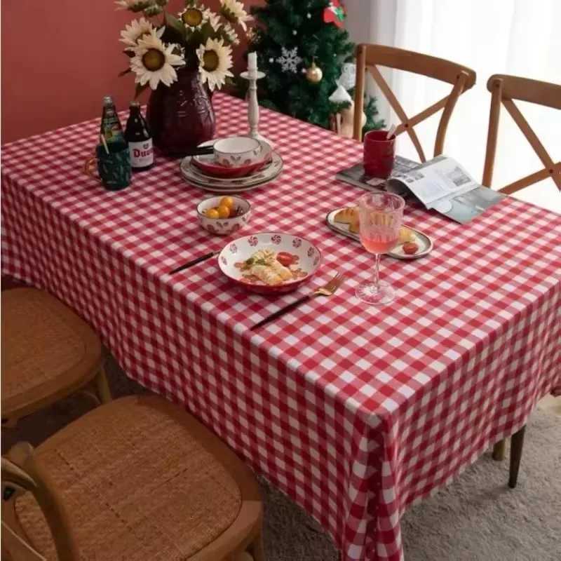 Tablecloth Party Gingham Round Picnic Birthday Cover Table Holiday Christmas Cloth Checkered White Kitchen Dining for 1pc Red H251211