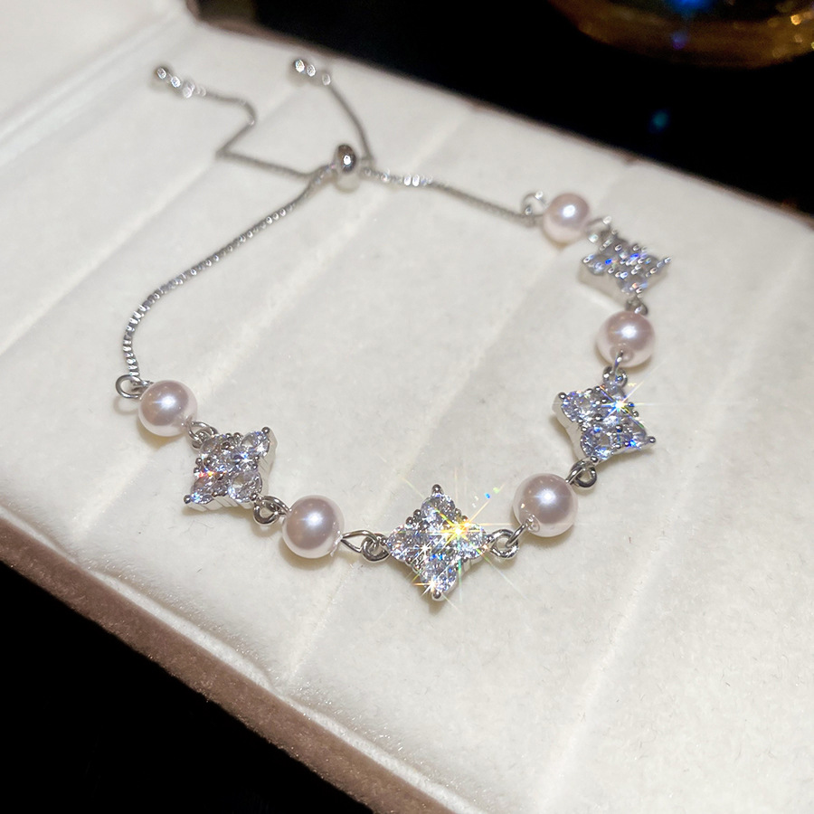 Super Sparkling Zircon Flower Pearl Beaded Pull Bracelet Fashion Versatile Light Luxury High-end Jewelry - view 6