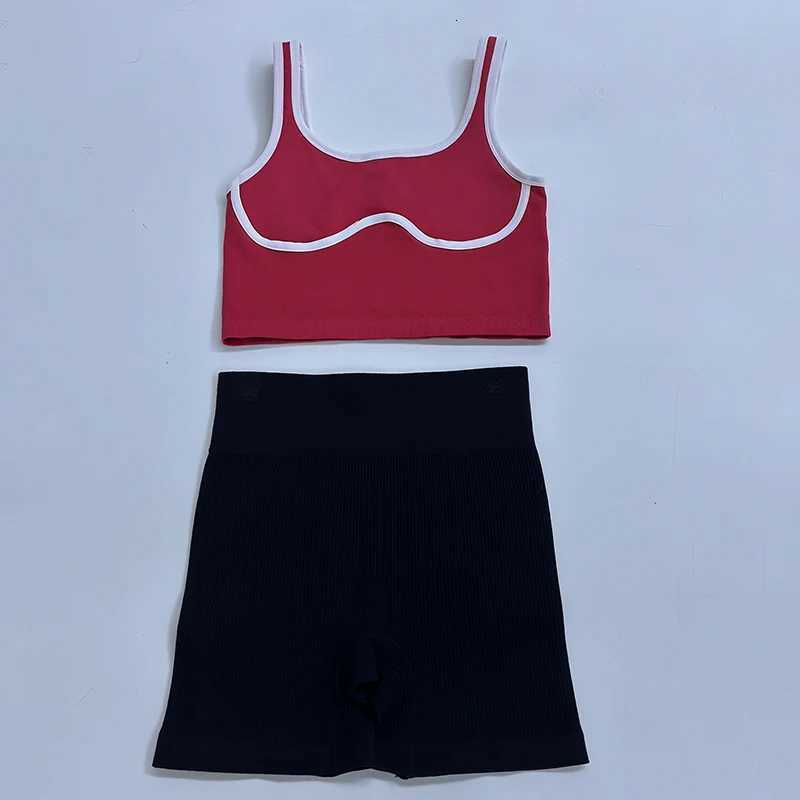 2PCS Sports Set Seamless Women Fitness Outfit Butt-Lifting High-Waisted Ribbed Shorts Running Bra without Pad Elastic Yoga SuitT251211