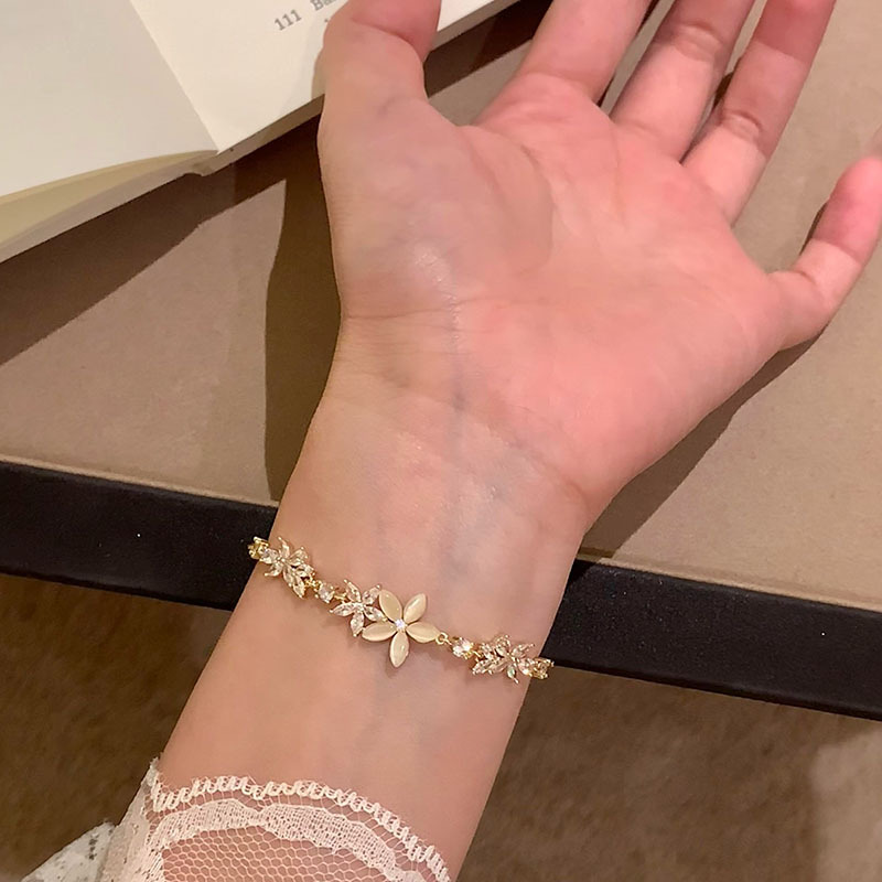 18K Real Gold Plated Zircon Flower Chain Adjustable Pendant Bracelet Versatile Bangle Light Luxury High-End Feel Jewelry - view 4