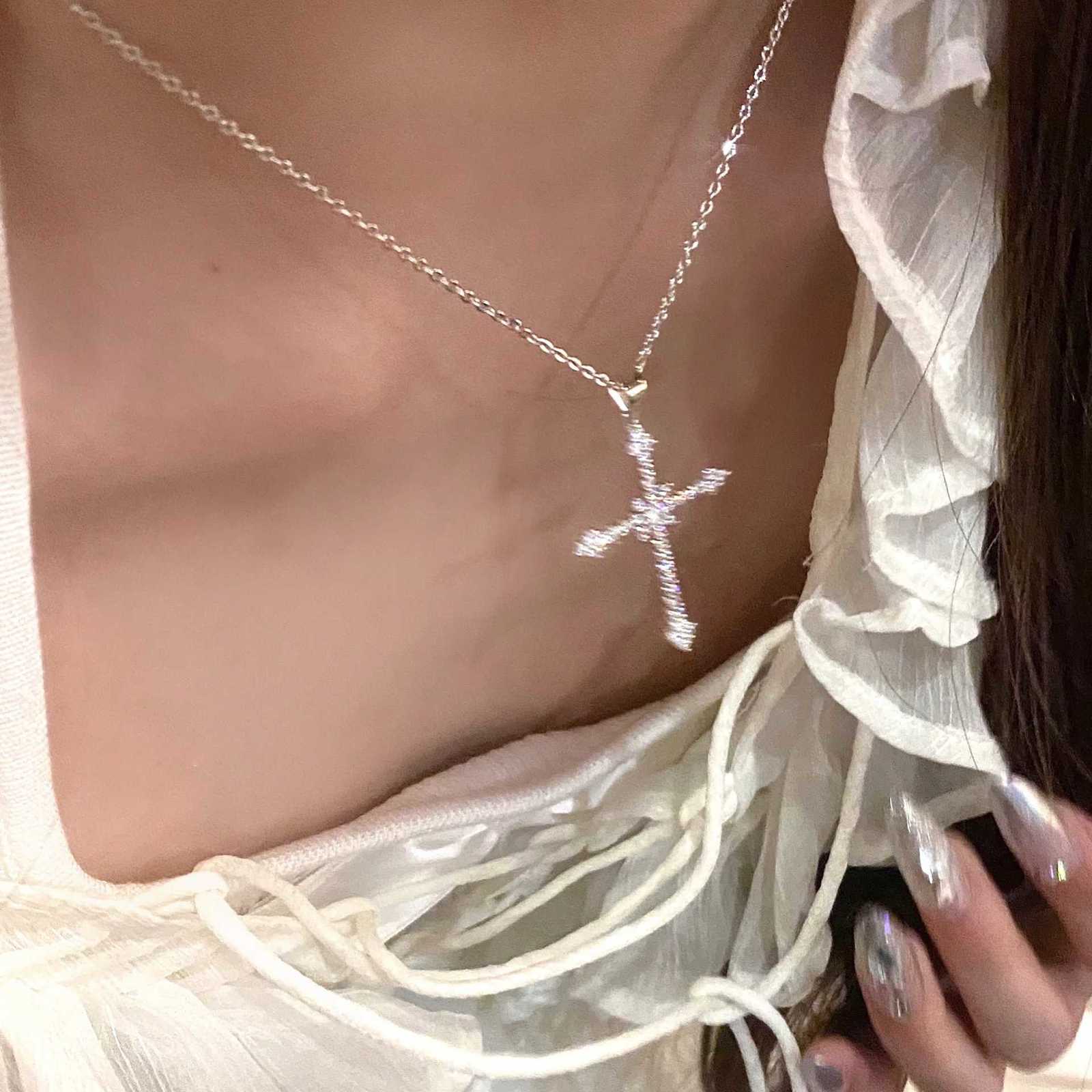 925 Sterling Silver Neck Chain Cross Zircon Necklaces Women Jewelry Exquisite Elegant Aesthetic Charms Accessories Argent 925 M251211