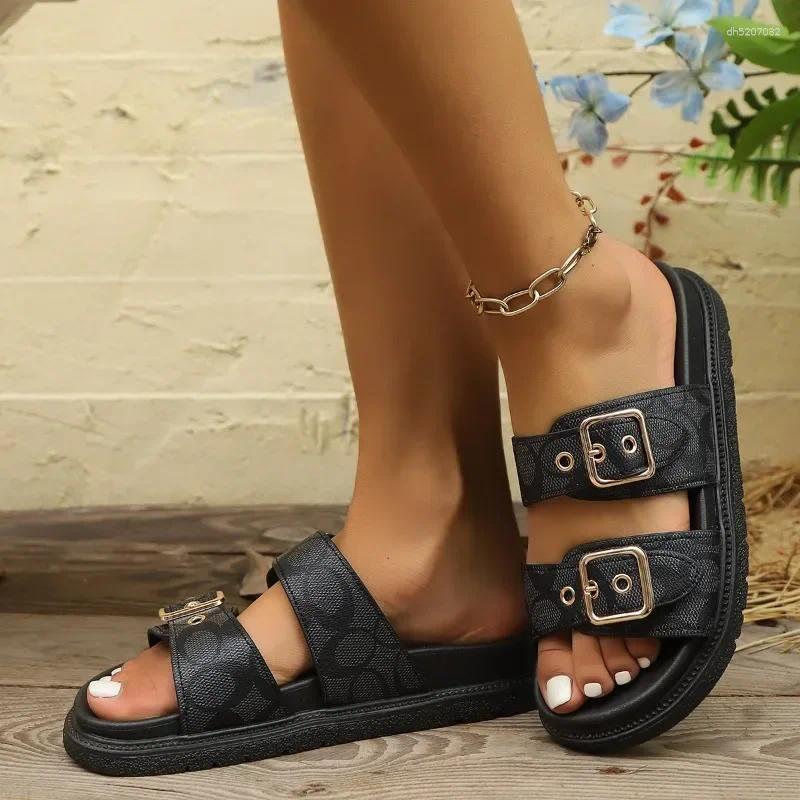 Sandals 2025 Summer Women's Fashion Couple Flat Slippers Adjustable Buckle Platform Casual Outdoor Beach