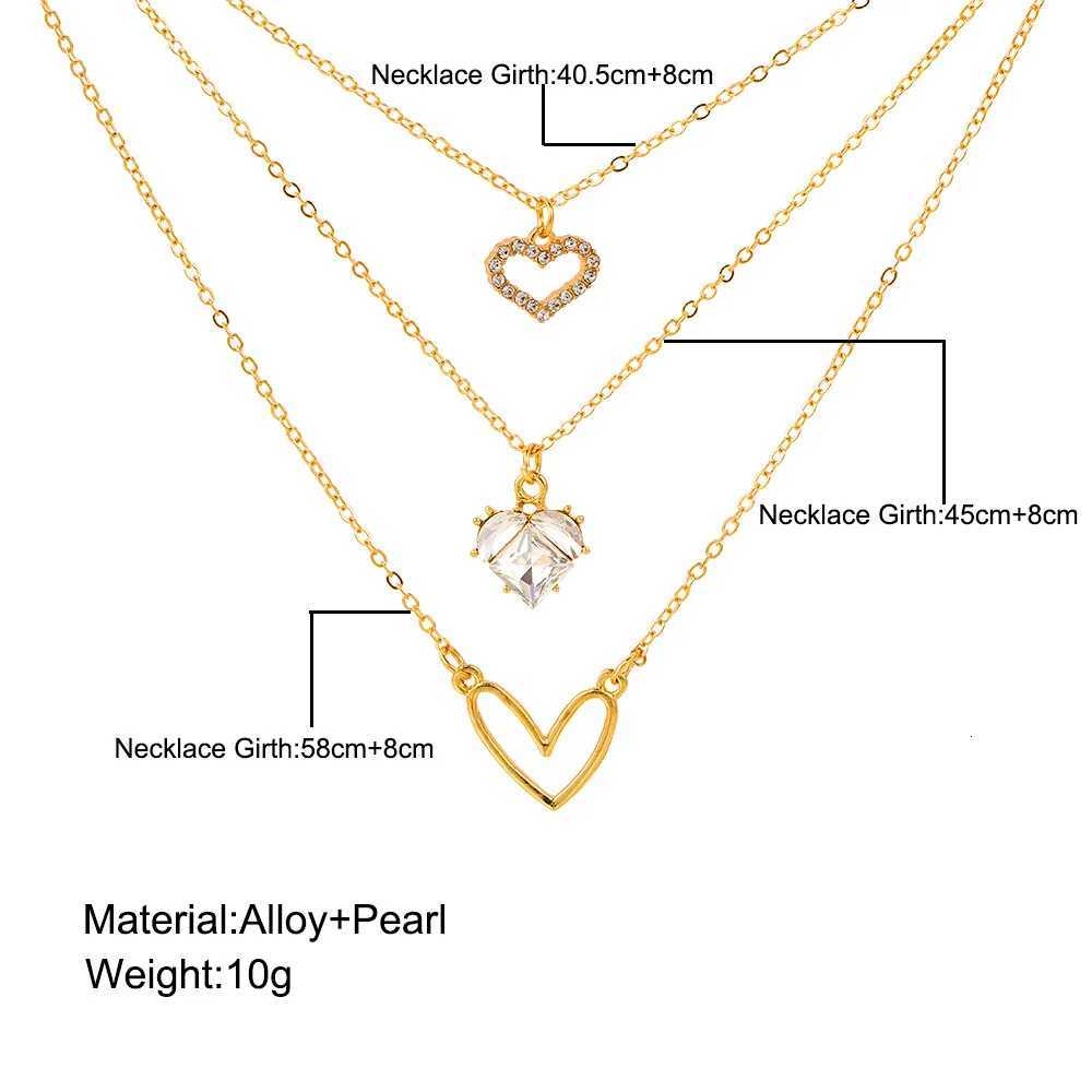 Crystal Zircon Heart Star Charm Layered Pendant Necklace Set for Women Charms Fashion Square Rhinestone Female Vintage Jewelry M251211