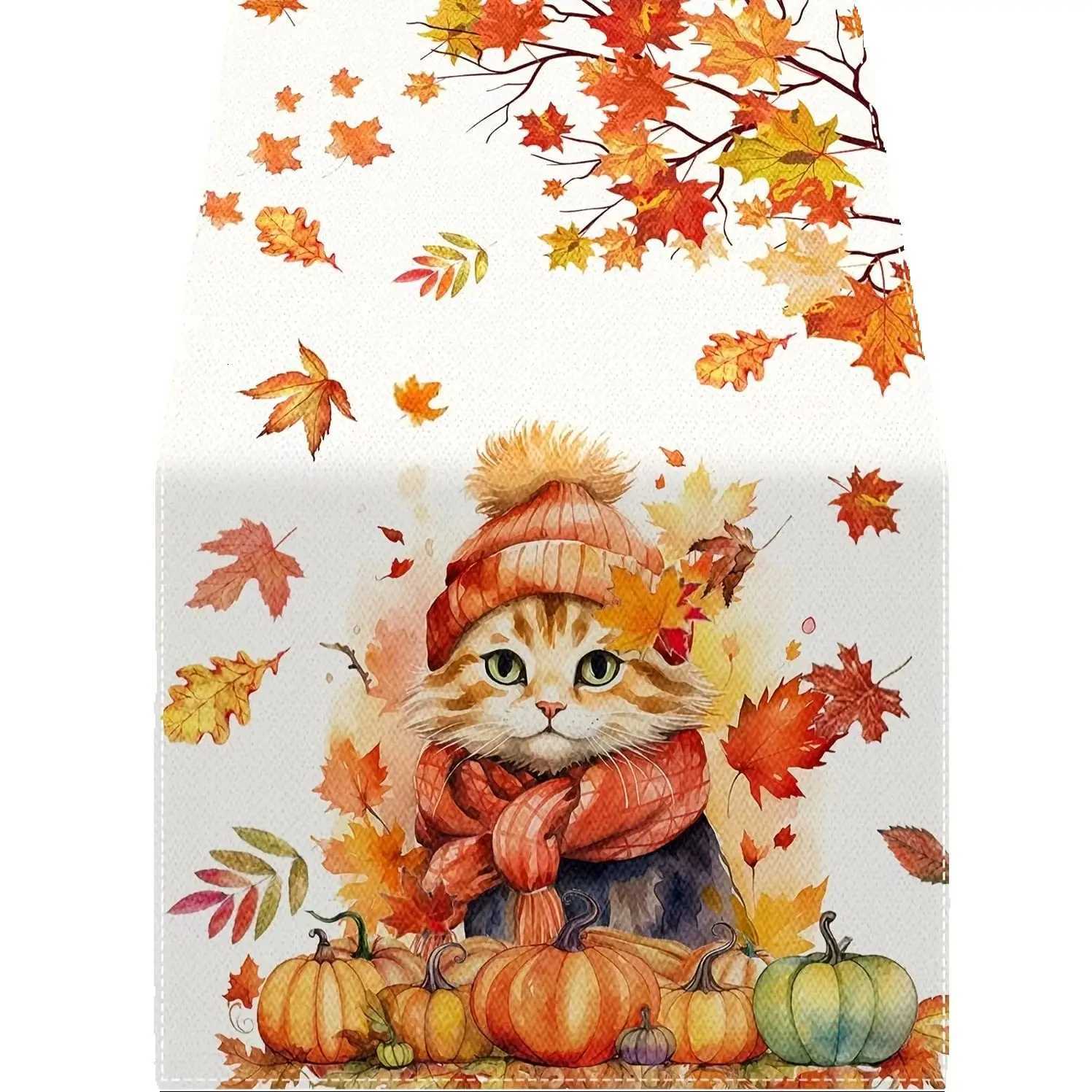 Fall Thanksgiving Pumpkins Linen Table Runner for Table Decoration Autumn Harvest Maple LeavesTable Cloth Christmas Decor Table H251211