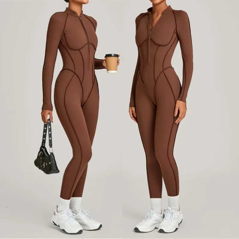 Womens Winter Yoga Jumpsuits Sports Fitness Hip-Lifting Slimming One-piece Zipper Long-Sleeved Outdoor Gym Workout BodysuitsT251211
