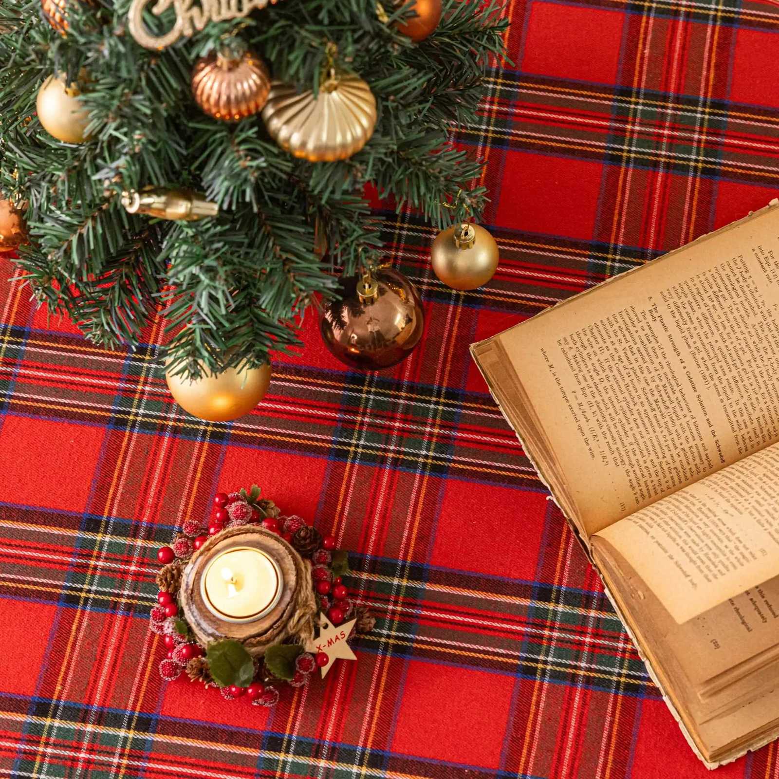 Round Christmas Tablecloth- Red Plaid Christmas Table Cloth Xmas Tablecloths for Dining Table Party Kitchen Decor H251211