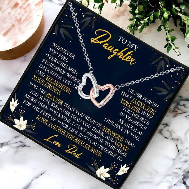 Heart Link Necklace Gift Set for Daughter Birthday Jewelry from Dad with Greeting Card Graduation Special Occasion Women M251211