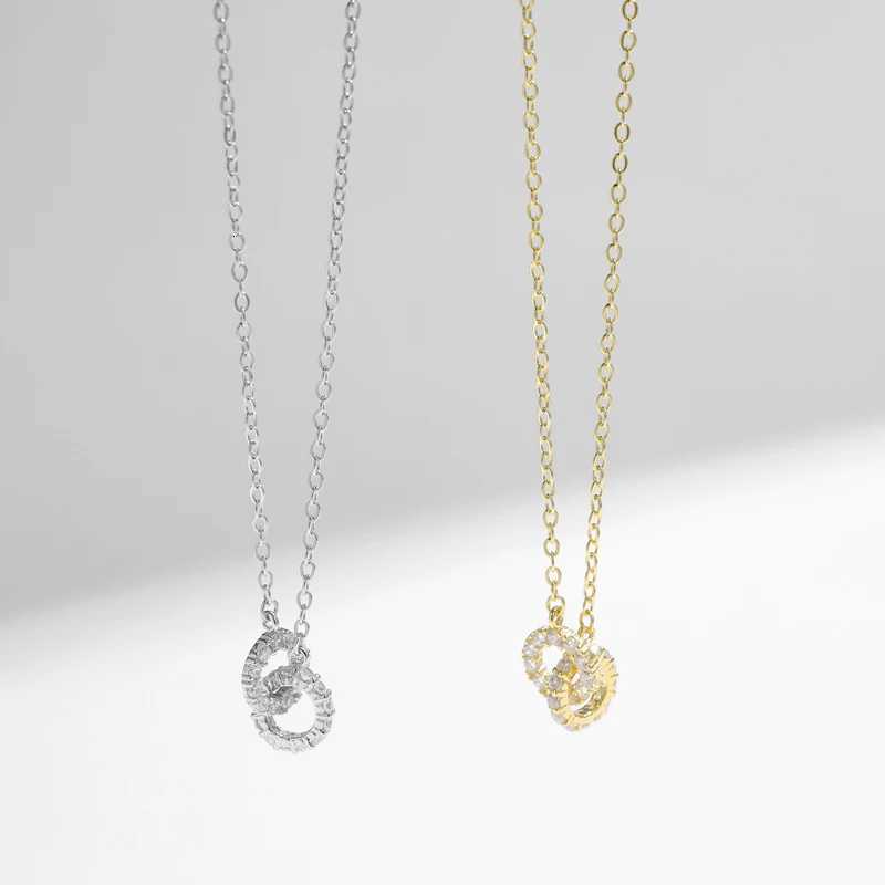 S925 Silver Round Choker Shiny AAA Zircon For Women Fashion Chain Minimalist Dainty Double Circle Pendant Necklace Girl Jewelry M251211