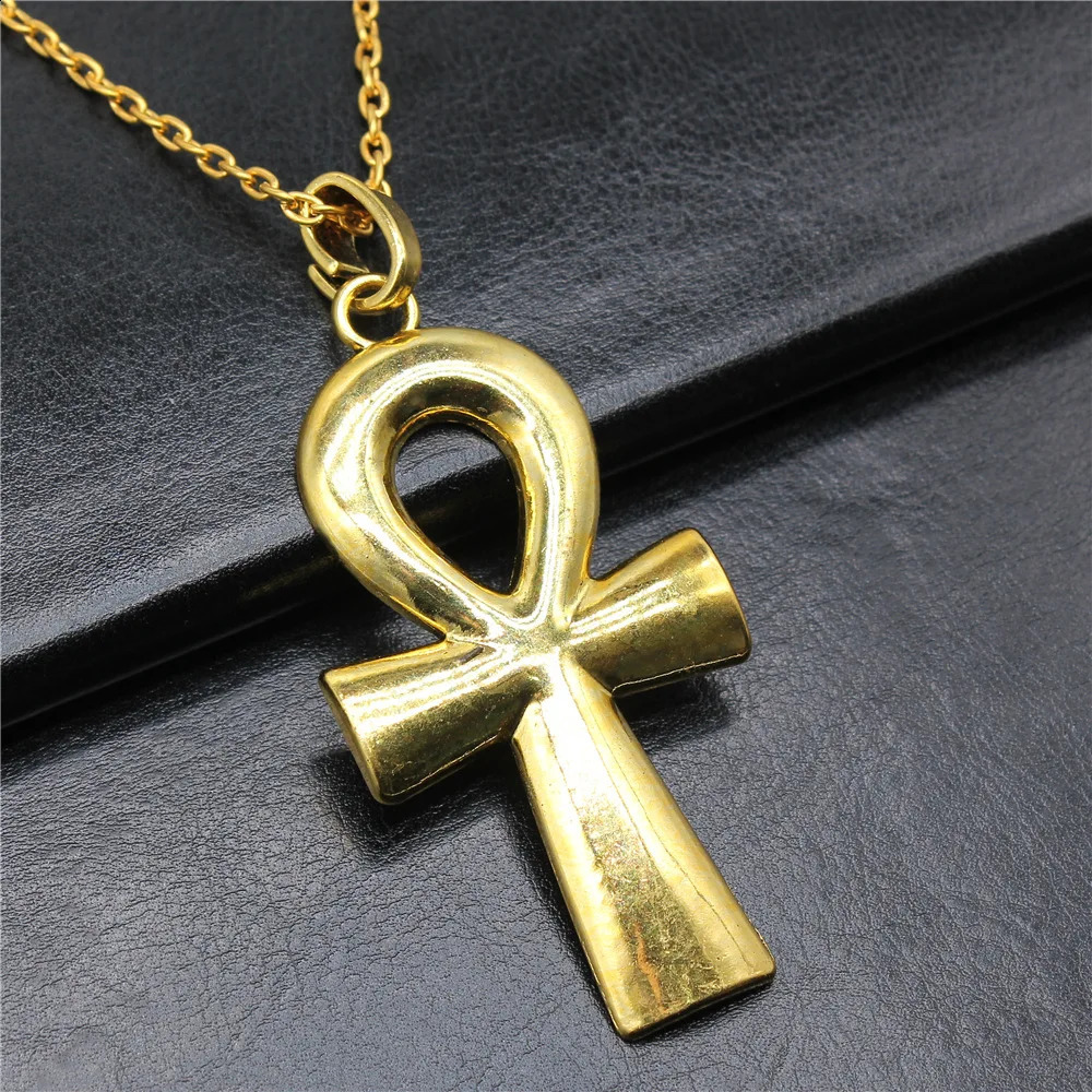 3 Colors 80x42mm Ancient Egyptian Key Of Life Ankh Cross Pendant Necklace Punk Hiphop Long Chain Necklace Jewelry Accessories 251210