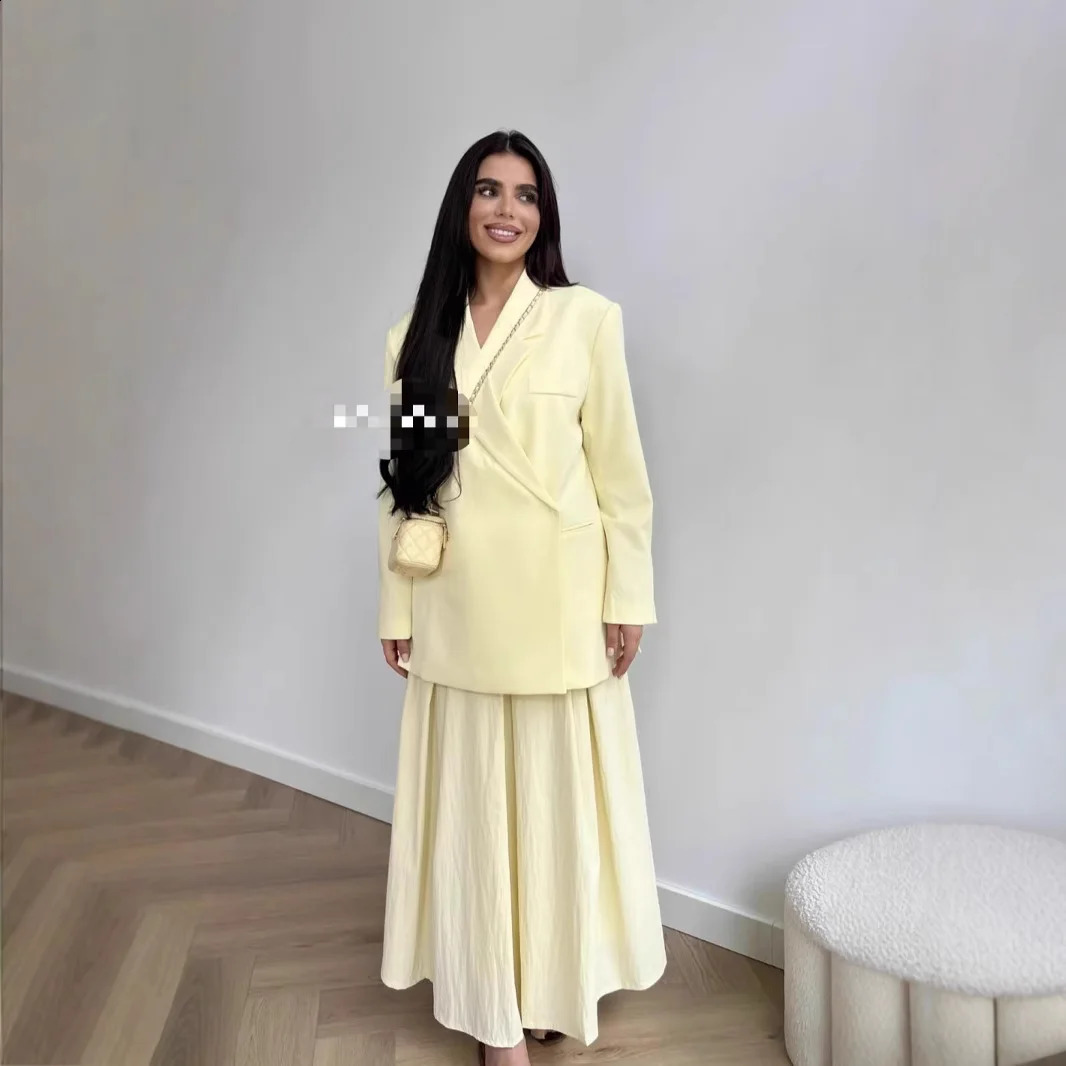 2025 Autumn Women Butter Oversized Blazer Sets Chic One Button Lapel Coats High Waist Shorts Suits Lady Commute Street Outfits 251128