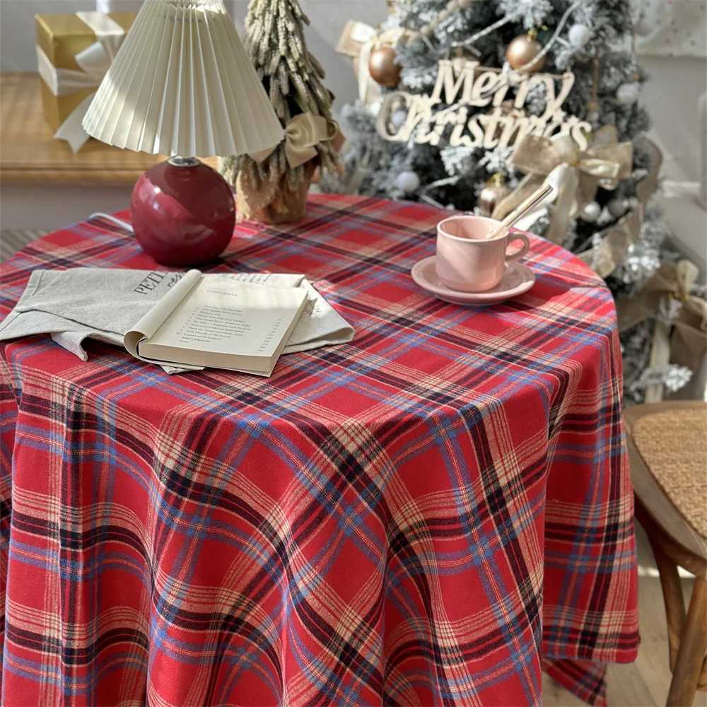 Christmas Green Plaid Tablecloth Polyester Cotton Tablecloths Dustproof Table Top Coverfor Home Party Birthday Decor H251211