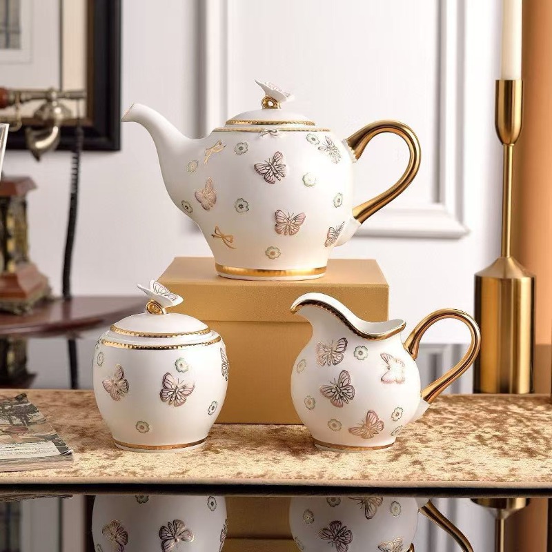 French New Butterfly Series Bone China Home Hotel Drinking Tea Set Tableware Bowl Set Housewarming Gift