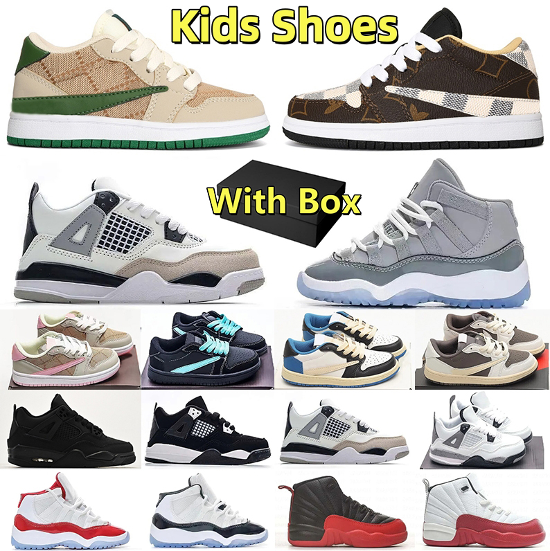 Kids Shoes Athletic Outdoor Trainers Basketball Shoes 1s 4s 11s Cherry Cool Grey Black Cat Baby Kid Designer Boy Girls Kids Sneakers Bred White Thunder Children