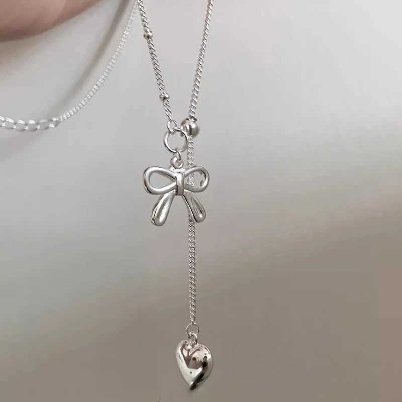 VENTFILLE 925 Sterling Silver Bowknot Necklace For Women Heart Tassels Bead Choker Adjustable Jewelry Dropshipping M251211