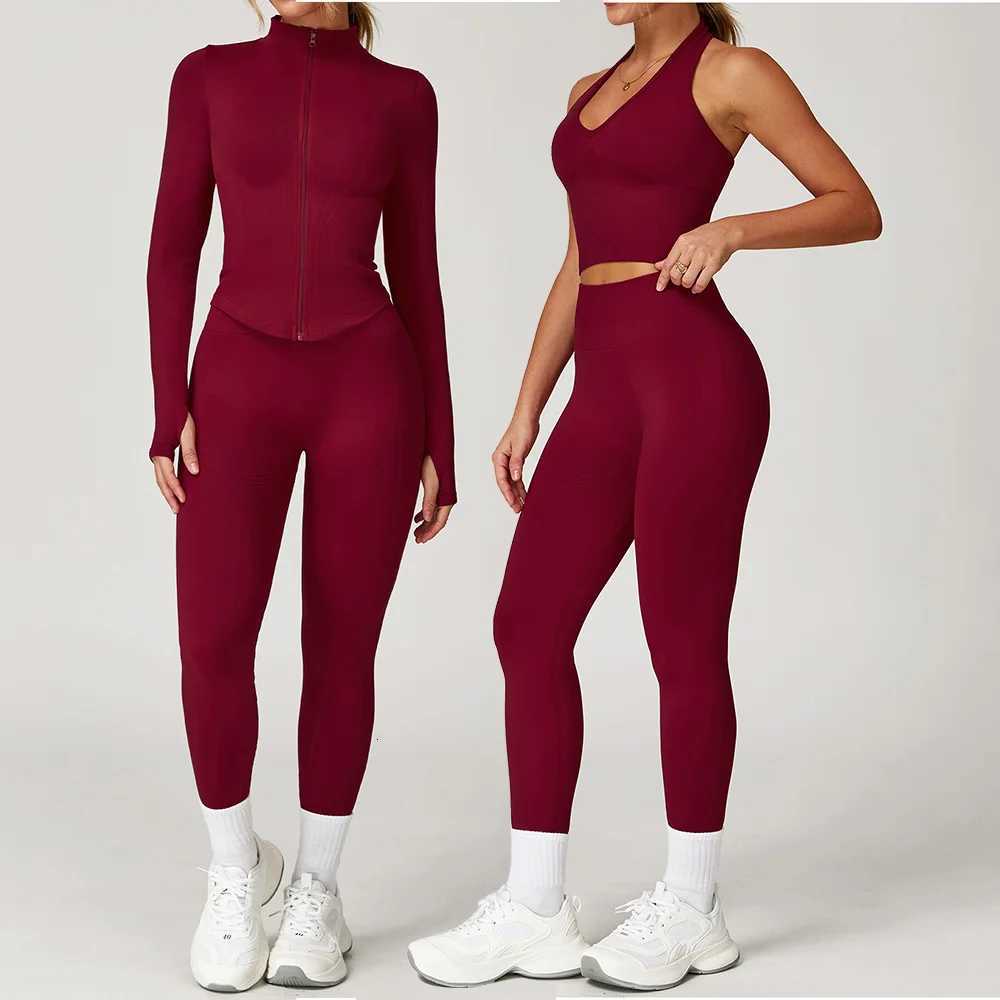2/3/4PCS Yoga Set Gym Clothes Sportswear Seamless Yoga Suits For Women Fitness Long Sleeved Tracksuits Sports Bra Gym LeggingsT251211