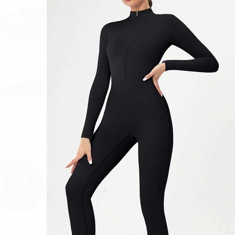Womens Zippered Naked-Feel Long-Sleeve Yoga Bodysuit High-strength Long Pants Fitness Sports Jumpsuit Body-Sculpting OnesieT251211