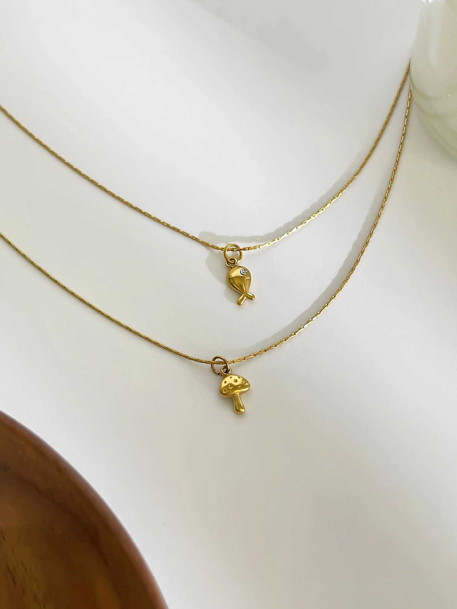 GHIDBK Minimalist 18K Gold Plated Mushroom Small Whale Pendant Necklaces Dainty Fashion Stainless Steel Daily Jewelry for Women M251211