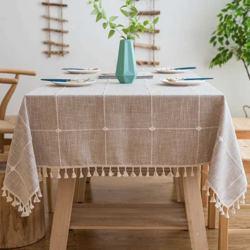 Rustic Tablecloth Rectangle/Round Cotton Linen Dustproof Burlap Table Cloths for Hotel Tea Restaurant Kitchen Dining Decorations H251211