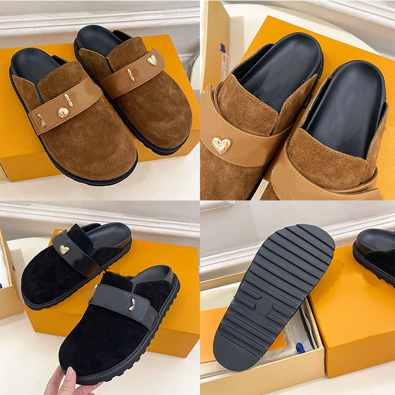 Top quality Cosy Flat Comfort Closed Mules Suede Fur Mules men women Flats shoes spring summer new model Outdoor Recreation Flat bottomed mules Size 35 46