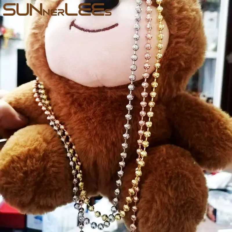 SUNNERLEES Fashion Jewelry White Rose Gold Plated Necklace 4mm 5mm Cutting Beads Link Chain Men Women Gift C79 N M251211