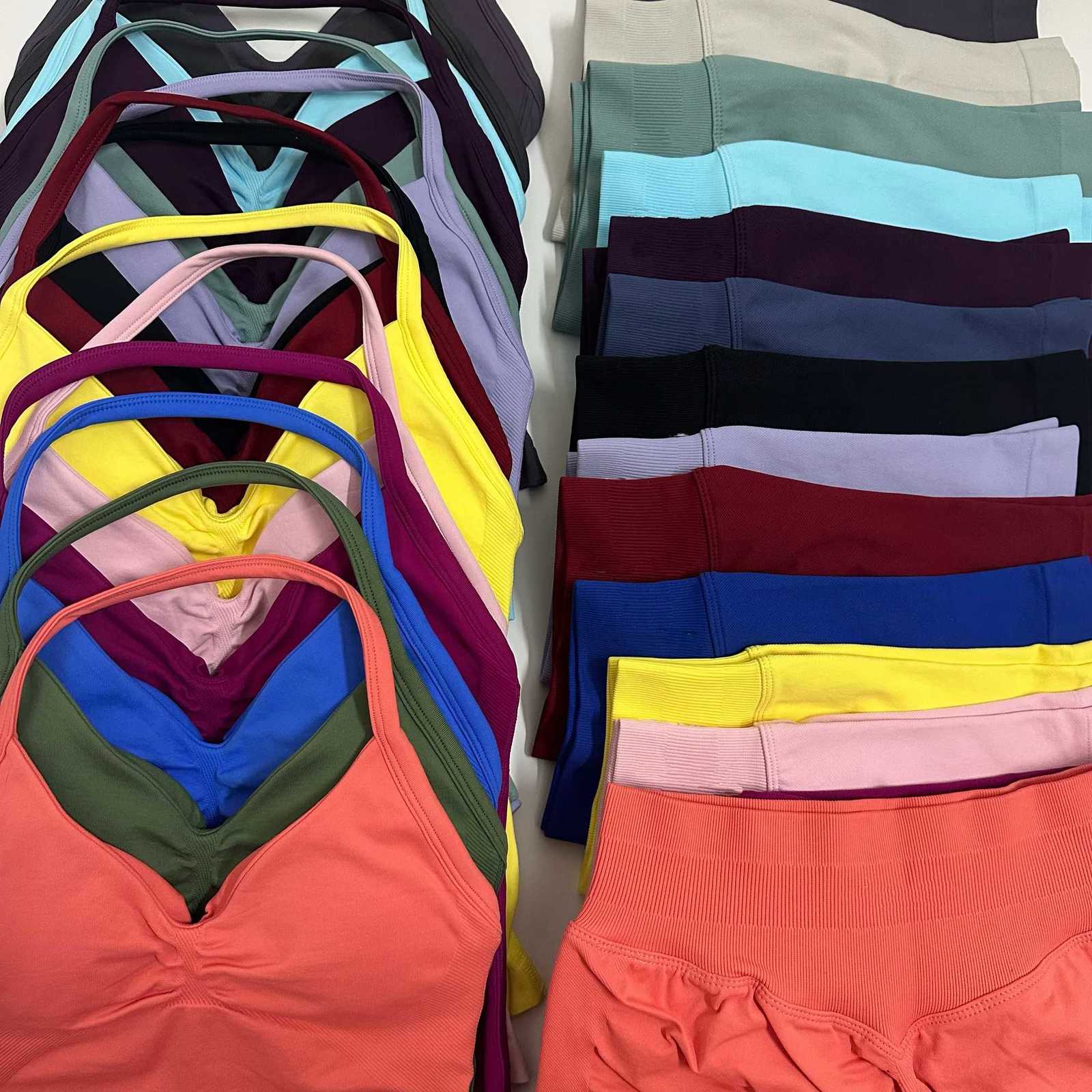 No Women Yoga Set Seamless Yoga Longline Strappy Tank Top Scrunch Sports Shorts Gym Clothes Woman Summer Workout OutfitT251211