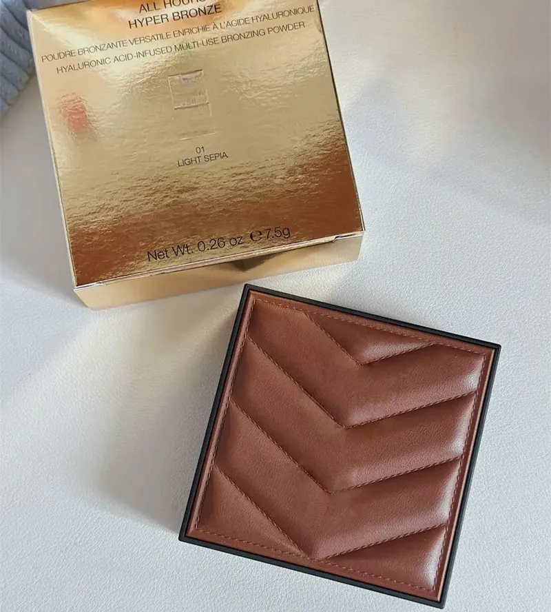 2pcs Brand All Hours Hyper Bronze Foundation Contouring 01 Light Sepia 02 Buff Dune Gold Leather Face Pressed Powder 7.5g Compact Natural Makeup Tool Cosmetic