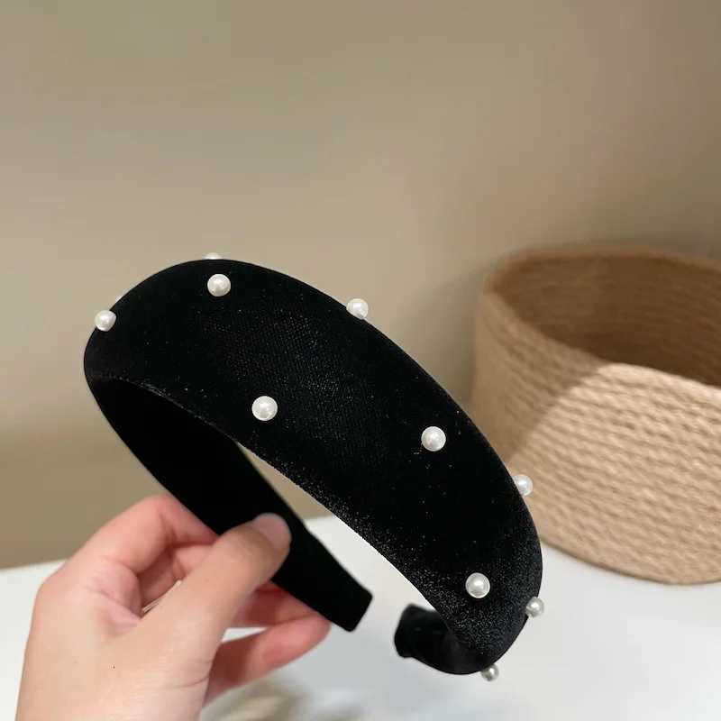 Wen Black Veet Simated-pearl Haiand Wide Padded Puffy band Fashion Elegant Hear Hair Hoop Girls Hair Accories Y251210