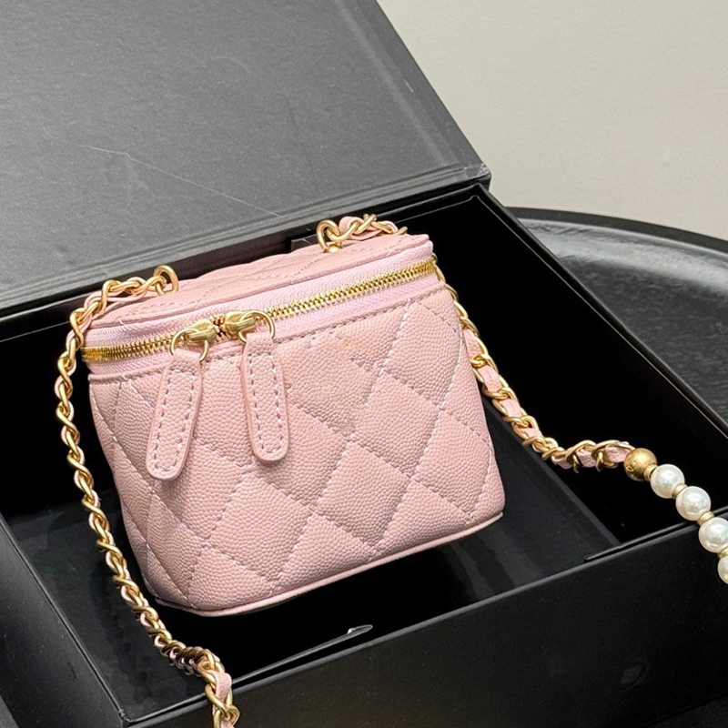 luxury makeup vanity bag designer mini Small size box with chain lipstick pouch shoulder crossbody bags Sheepskin caviar 11*8cm 23 colour