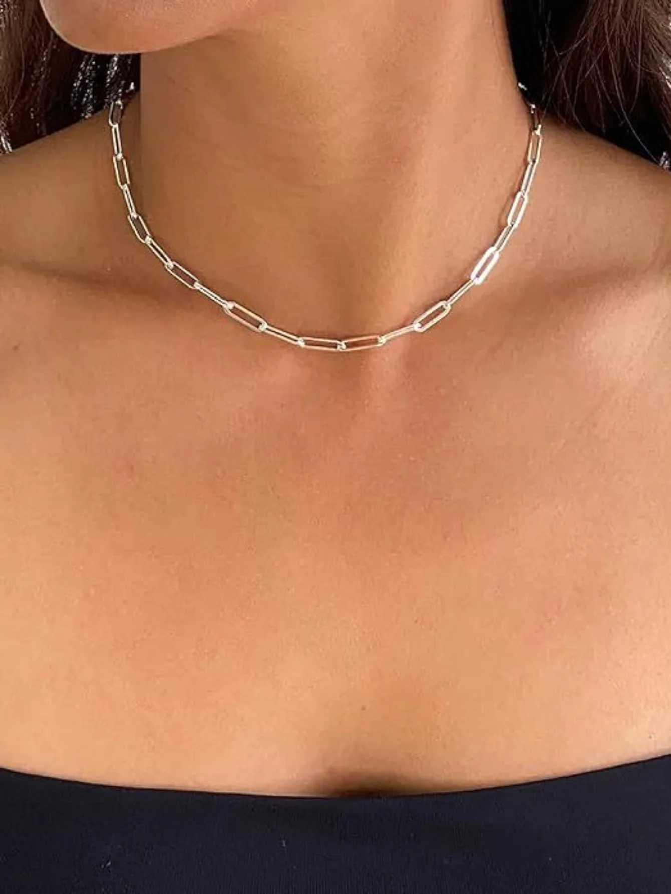 1 piece of Europe and the United States fashion stainless steel paper clip necklace Neutral necklace daily versatile M251211