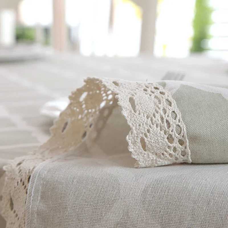 Nordic Style Christmas Plaid Tablecloth Soft Cotton Linen Map with Lace Hem Modern Rectangular and Round Cover for Dining Table H251211