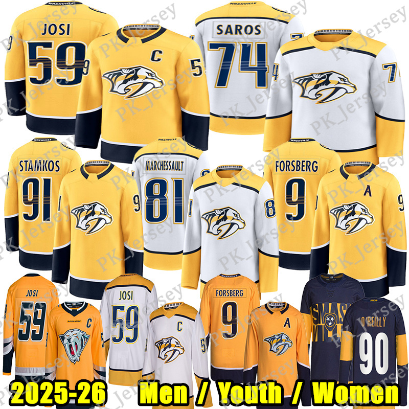 #59 Roman Josi nashville hockey jersey predator jersey #91 Steven Stamkos Ryan O'Reilly Filip Forsberg Juuse Saros Martin Matthew Wood Jonathan Marchessault jersey