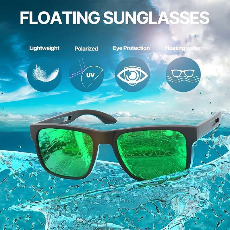 Square Polarized Fashion Glasses Lightweight With Technology, Green Tinted Lenses Floating Frame - High Quality Eyewear For Men & Women, Outdoor Activ