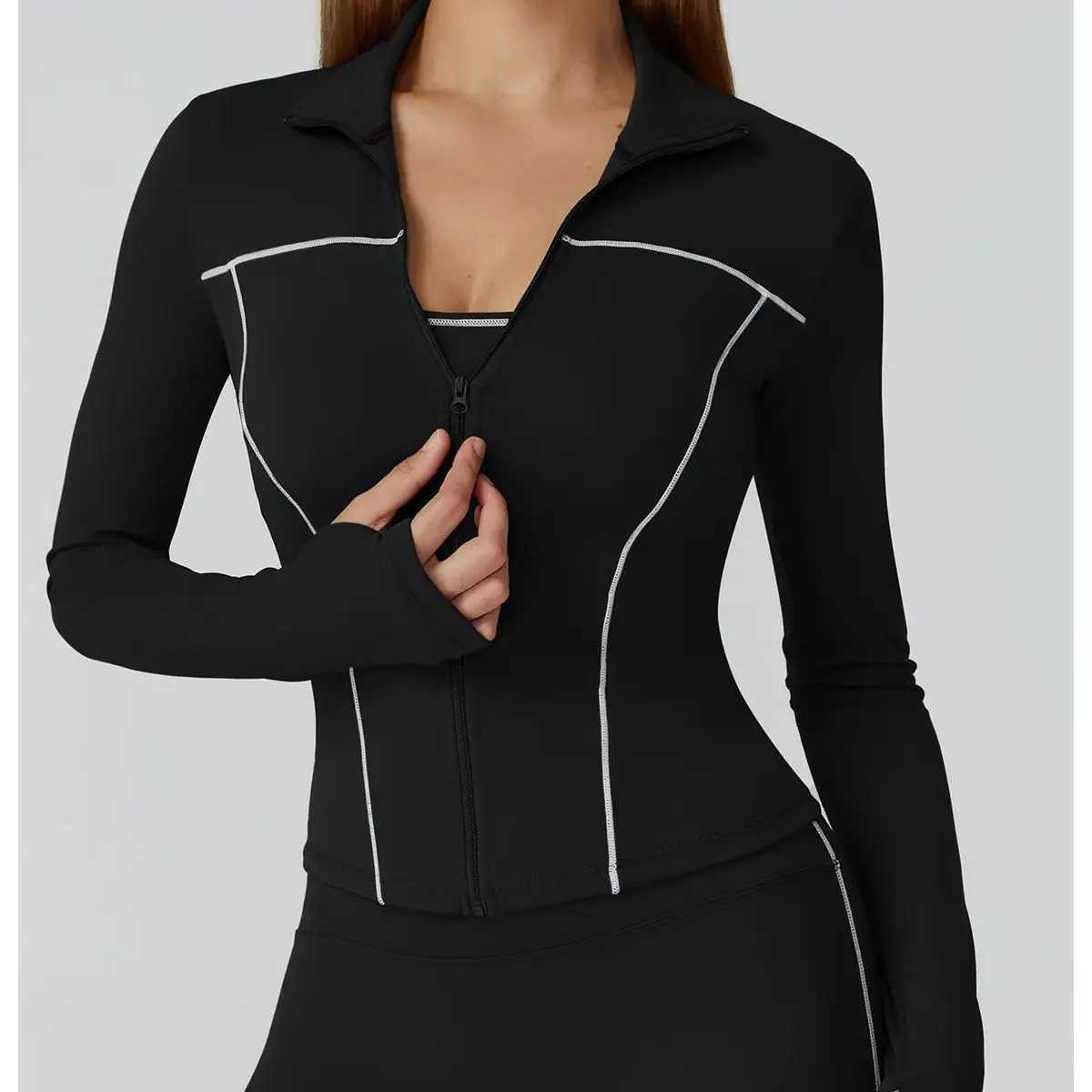 Quick Dry Stand Up Collar Fitness Jacket For Womens Slim-Fit Zipper Yoga Wear Long Sleeve Windproof Outdoor Running Sports TopsT251211