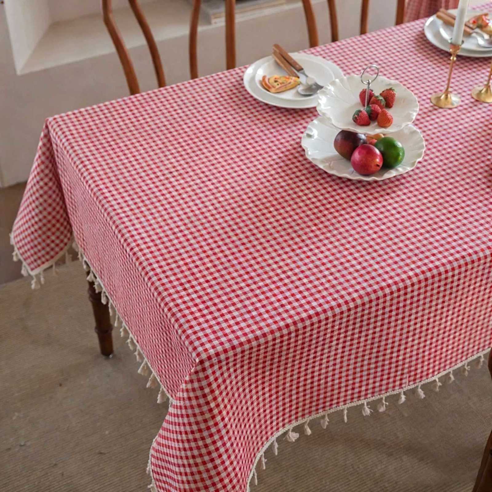 Cotton Linen TableclothStitching Tassel for Kitchen Dining Tabletop Decortion Tea Party Wedding Farmhouse Rectangle Tablecloth H251211