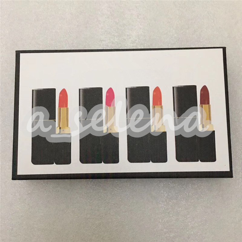 Brand Professional Lip Makeup Matte Lipstick Set 4 Color Lips Cosmetic Black Tube 4pcs/Kit