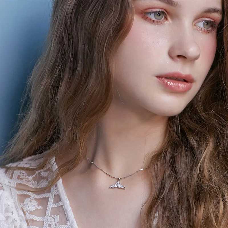 Buyee 925 Sterling Silver Female Pendant Chain White Zircon Dolphin Fishtail Necklace for Women Fashion Party Fine Jewelry Chain M251211