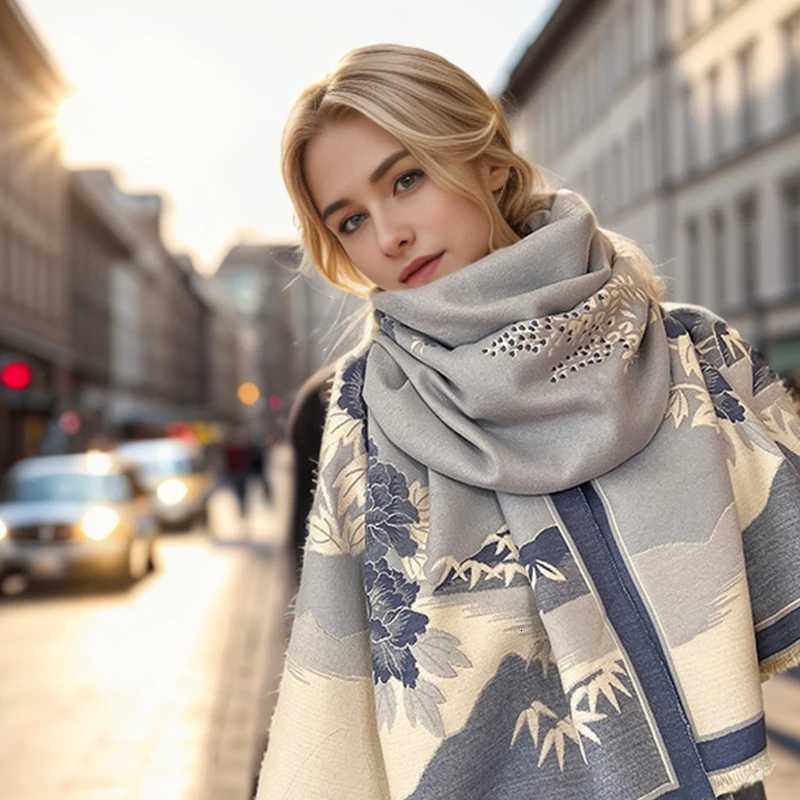 A new national wind warm scarf elegant temperament beautiful scenery jacquard scarf windproof warm shawl Y251211