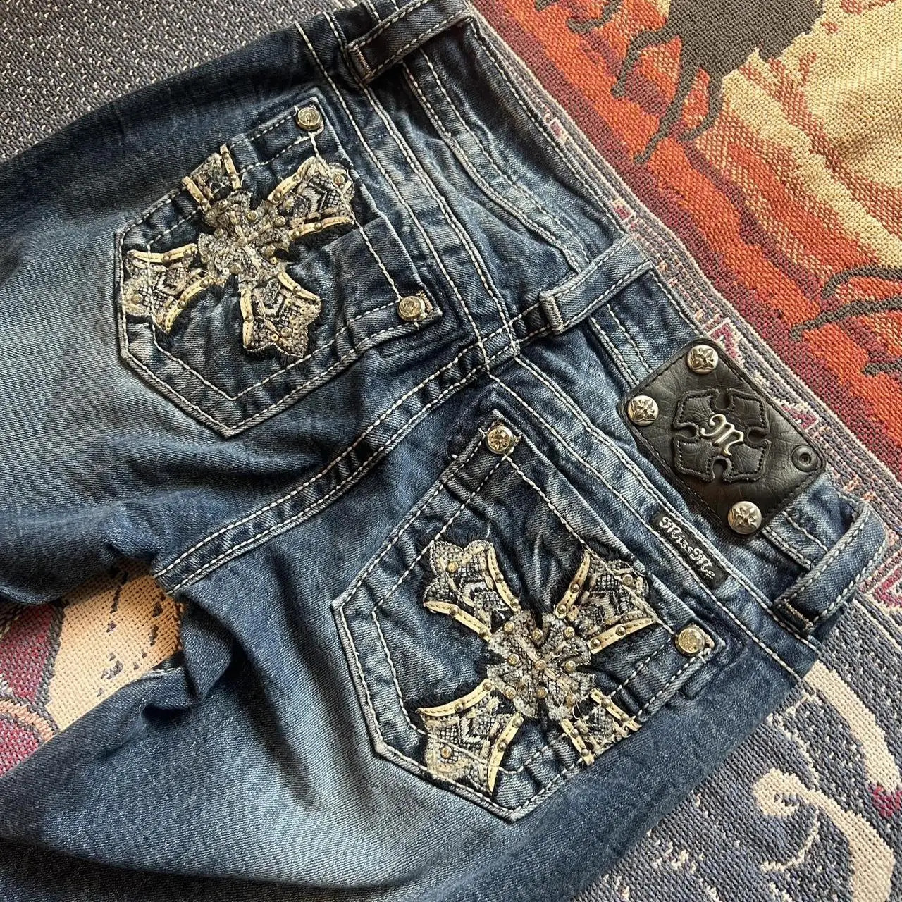 Harajuku Cross Bootcut Jeans Y2k 2000s Shining Casual Denim Pants Straight Wide Leg Jean Women Clothing Z260313