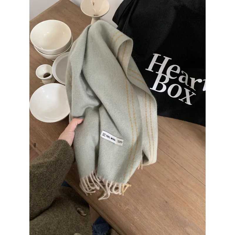 High Quality Australia100 Pure Wool Scarf Women Fall Winter Design Double-Sided Stitching Knitted Cashmere Shawl Female Muffler Y251211