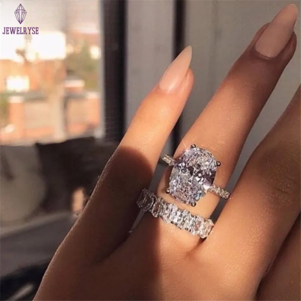 Vecalon Classic 925 Sterling Silver ring set Oval cut 3ct Diamond Cz Engagement wedding Band rings for women Bridal bijoux