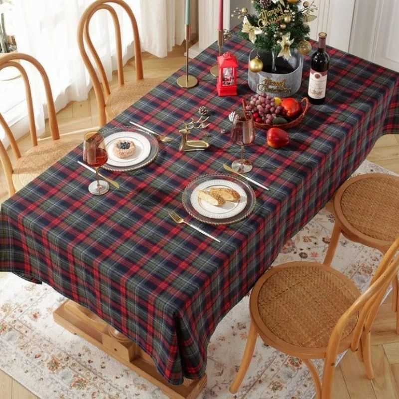 Christmas Plaid Tablecloth Blue and Red Plaid Tablecloth Christmas Party Dinner Washable Tablecloth Home Living Room Decoration H251211