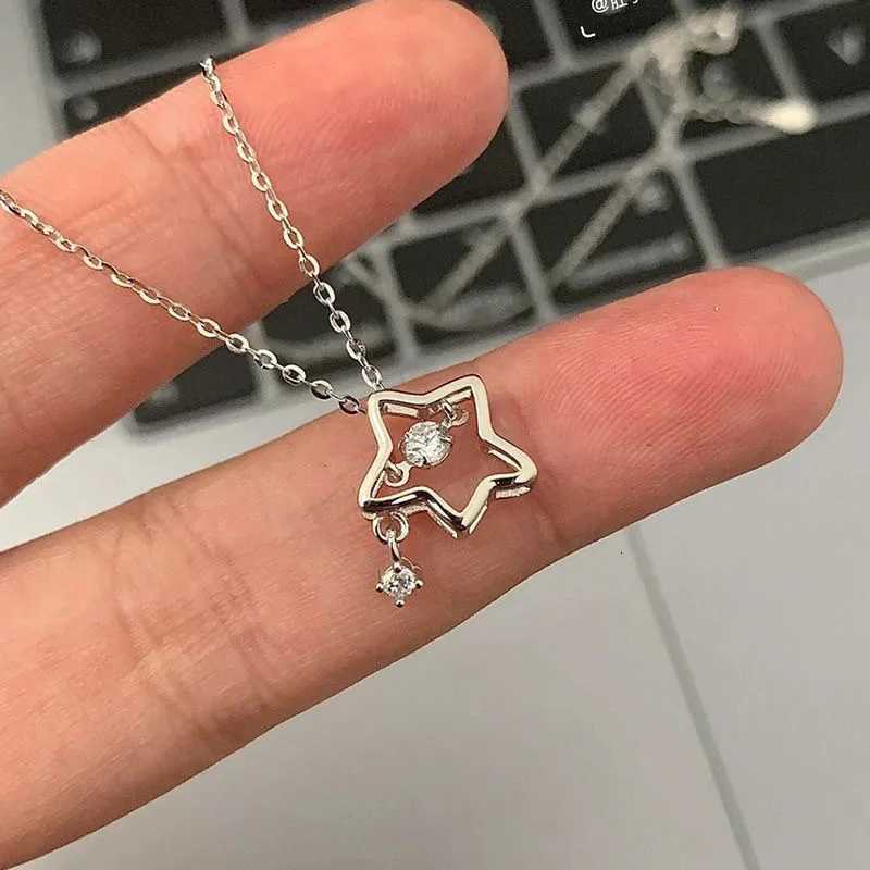 925 Silver Necklace for Women Double Layer Zircon Star Moon Pendant Necklace Delicate Chain Charm Elegant Fashion Jewelry Gifts M251211