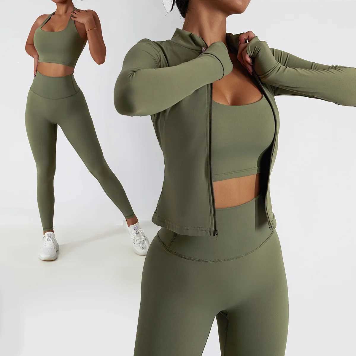 New Women Tracksuit Yoga Set Workout Sportswear Gym Clothing Fitness Long Sleeve Crop Top High Waist Leggings Sports short SuitsT251211